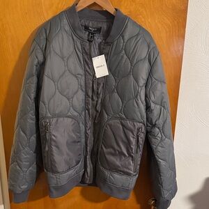 Gray Puffer Jacket Mens Large Zip Pockets
